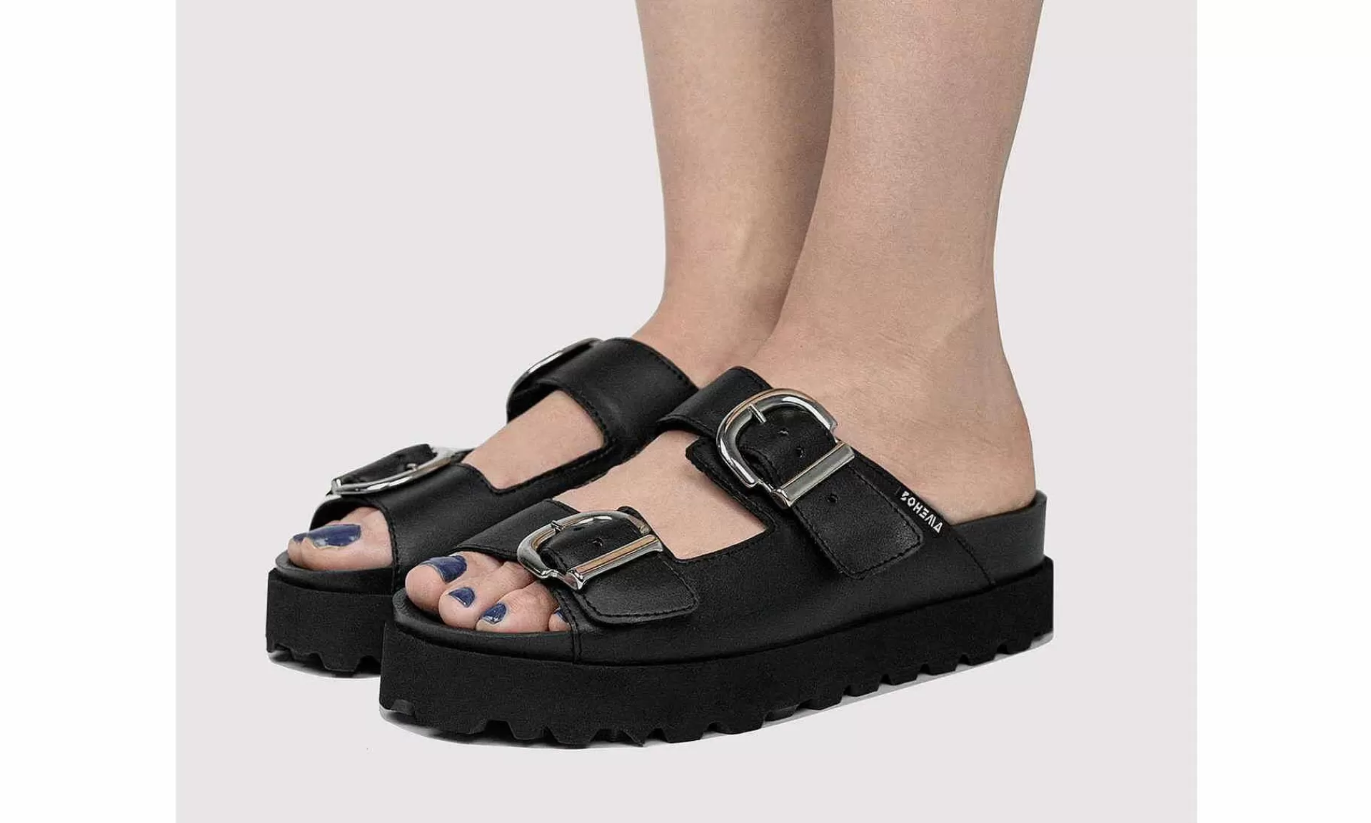 Damen Bohema Buckle Slides Black