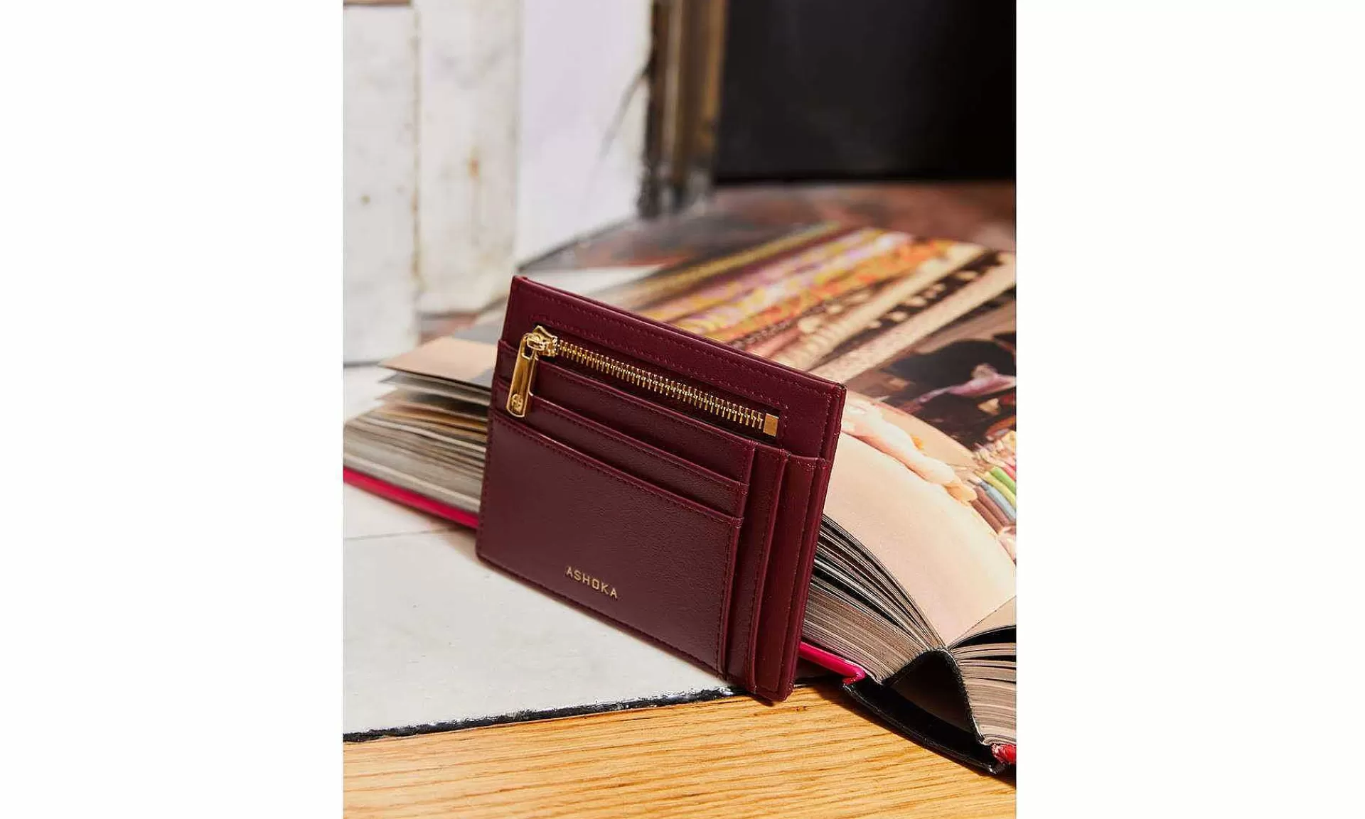 Accessoires ASHOKA Paris Porte Cartes Zippe Apple Skin Bordeaux